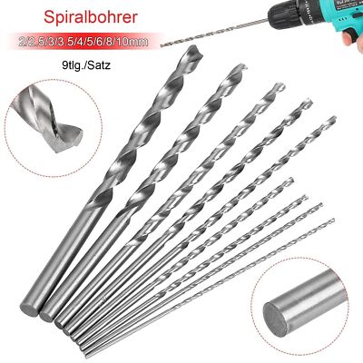 9x Extra Lang Metallbohrer Ø 2-10mm Spiralbohrer Stahlbohrer HSS Bohrer-Set DE