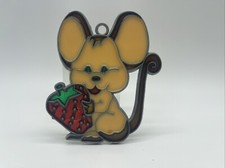 Vintage Stained Glass Suncatcher Ornament Mouse  Strawberry 4  