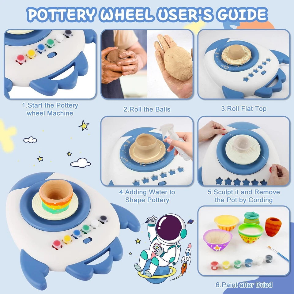 Töpfer-set für Kinder mit Ton Lufttrocknend Töpferscheibe Elektrisch Enthält ... - Bild 4 von 4