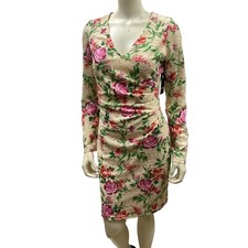 Guess Womens Floral Lace Long Sleeve Dress Beige/Pink Size 8 NWT