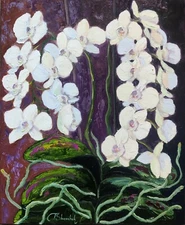 Orchids Original Oil Painting Flowers Floral Hand Painted Impasto Art 22x18 in