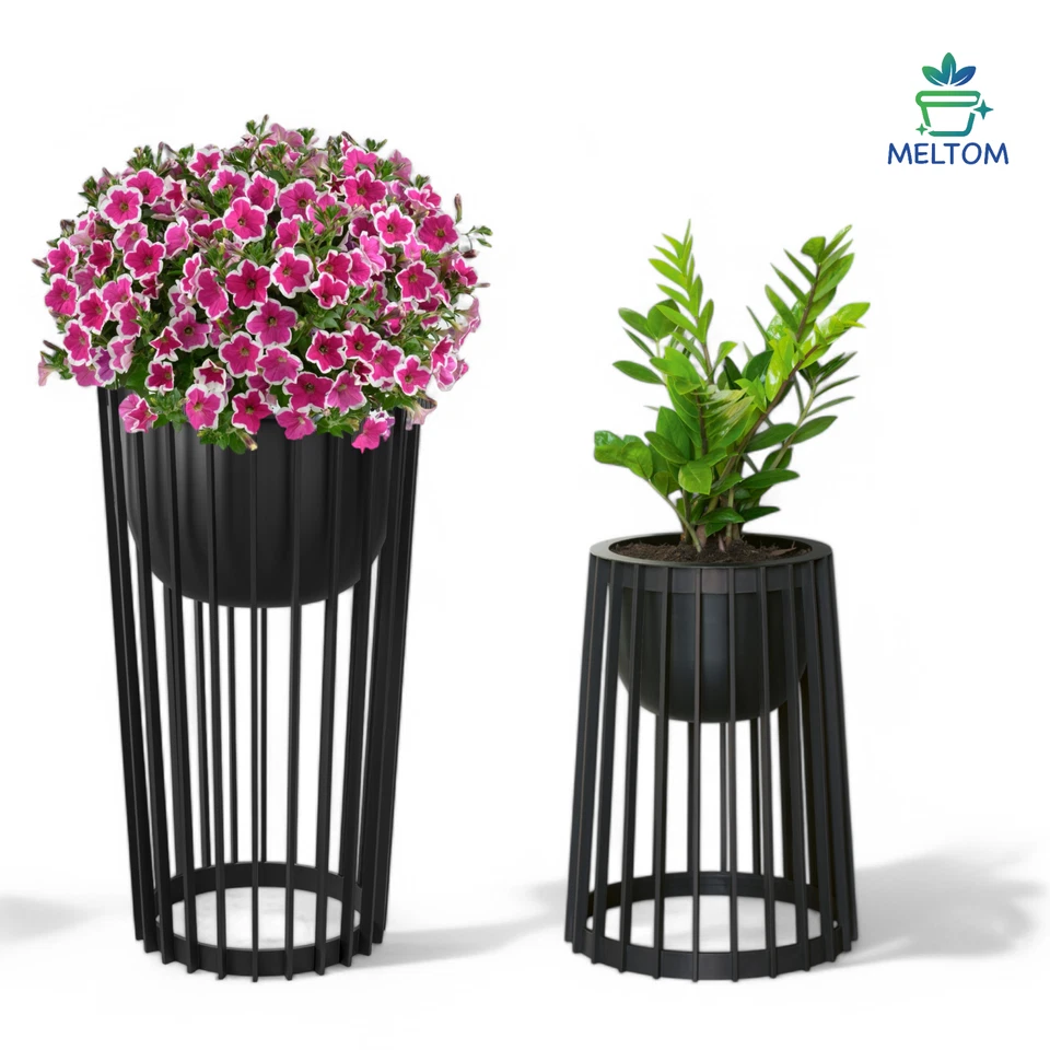 Blumenkübel Rund Einsatz Blumentopf Design & Plastikständer SET XXL Schwarz - Bild 2 von 3