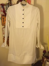 Alexander Mcqueen *42 (4-6) Long Sleeve Cotton White Tunic Dress Shirt Md Italy