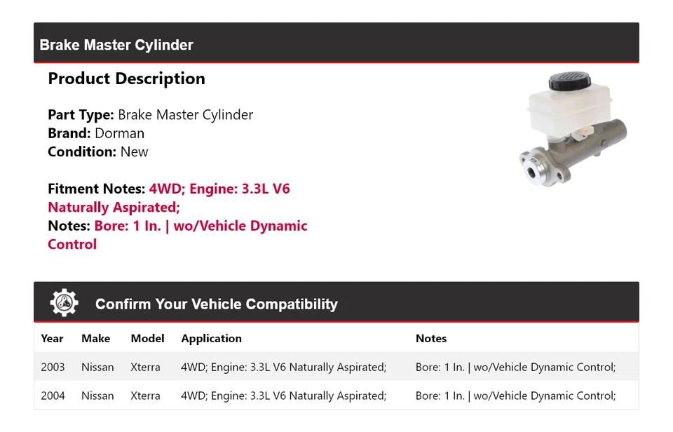 Cilindro maestro de freno para Nissan Xterra Dorman 2003-2004 Foto 2 de 4