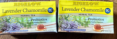 2 Bigelow Lavender Chamomile Herbal Tea Bags plus probiotics caffeine free 36 TB