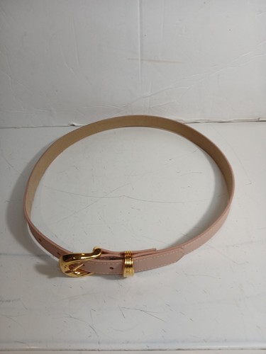 Women’s Pink Faux Leather Thin Belt Goldtone Buckle 1" W x 35"- M