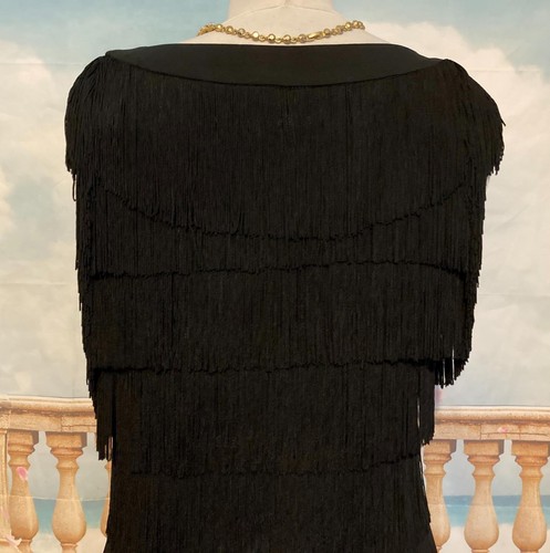 Dress 12 Black Fringe Gold Sequin Gatsby Flapper Evening Peaky Blinders Maxi - Picture 4 of 7