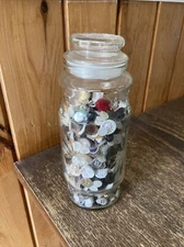 Vintage 1980 Planters Mr Peanut  Starburst Glass Jar. full of buttons