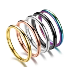 2mm Gold Plated Stainless Steel Stackable Ring Wedding Band Women Girl size 3-13