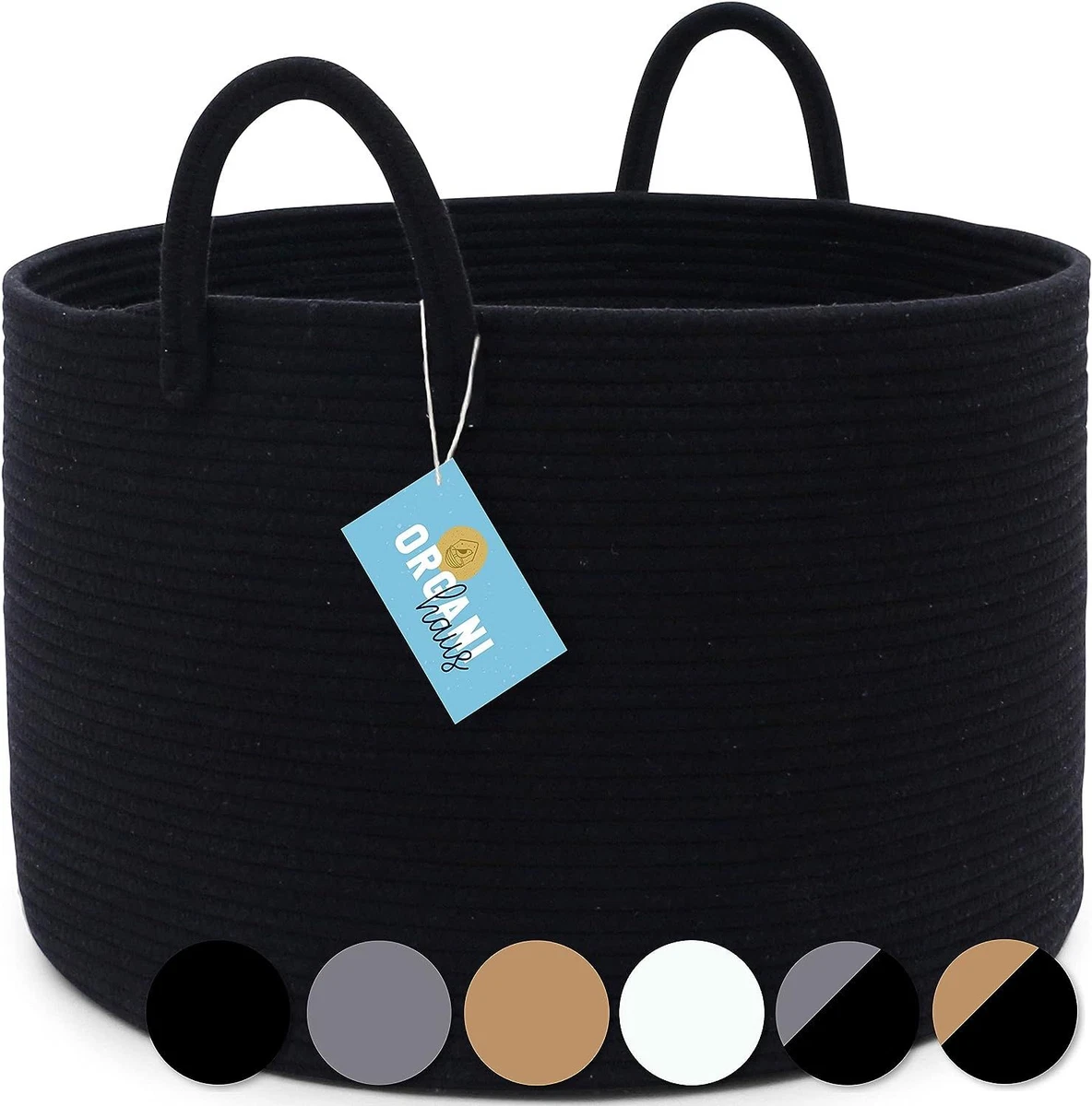 OrganiHaus Black Large Woven Basket for Storage Wide 20
