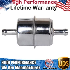Universal 3/8" Hose Carburetor InLine Fuel Filter Chrome Canister Style PR318