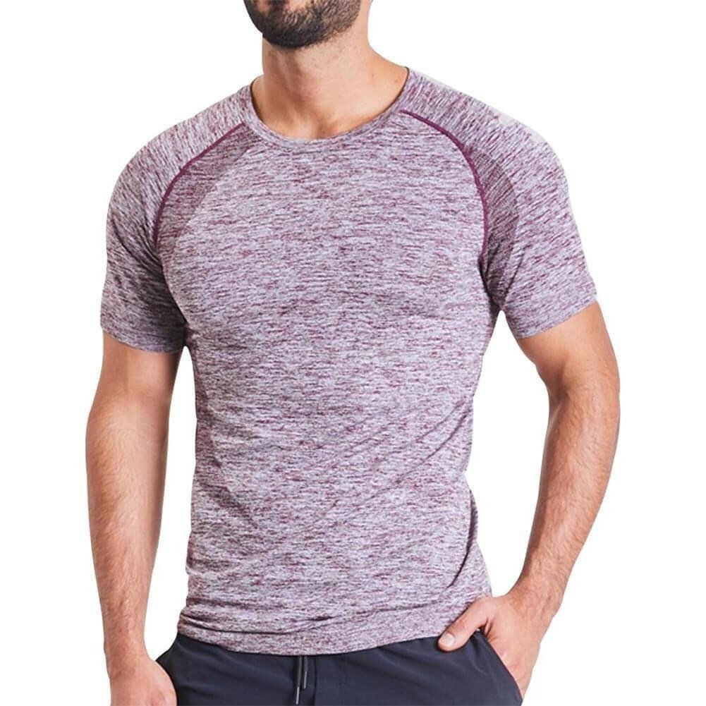 Ohmme Mens OM Short Sleeve Yoga Top Purple Compression Fit Designed For