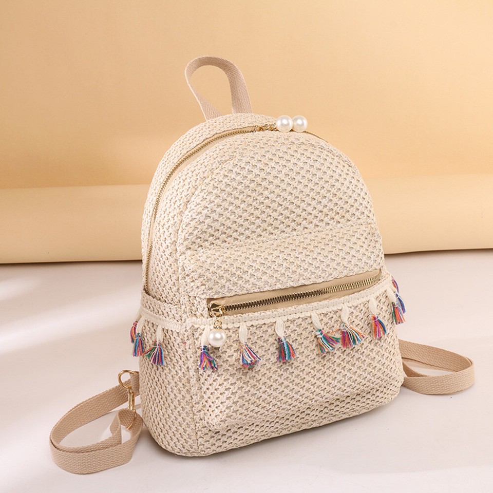 Straw Backpacks Women Summer Beach Weave Shoulder Bags Travel Ladies