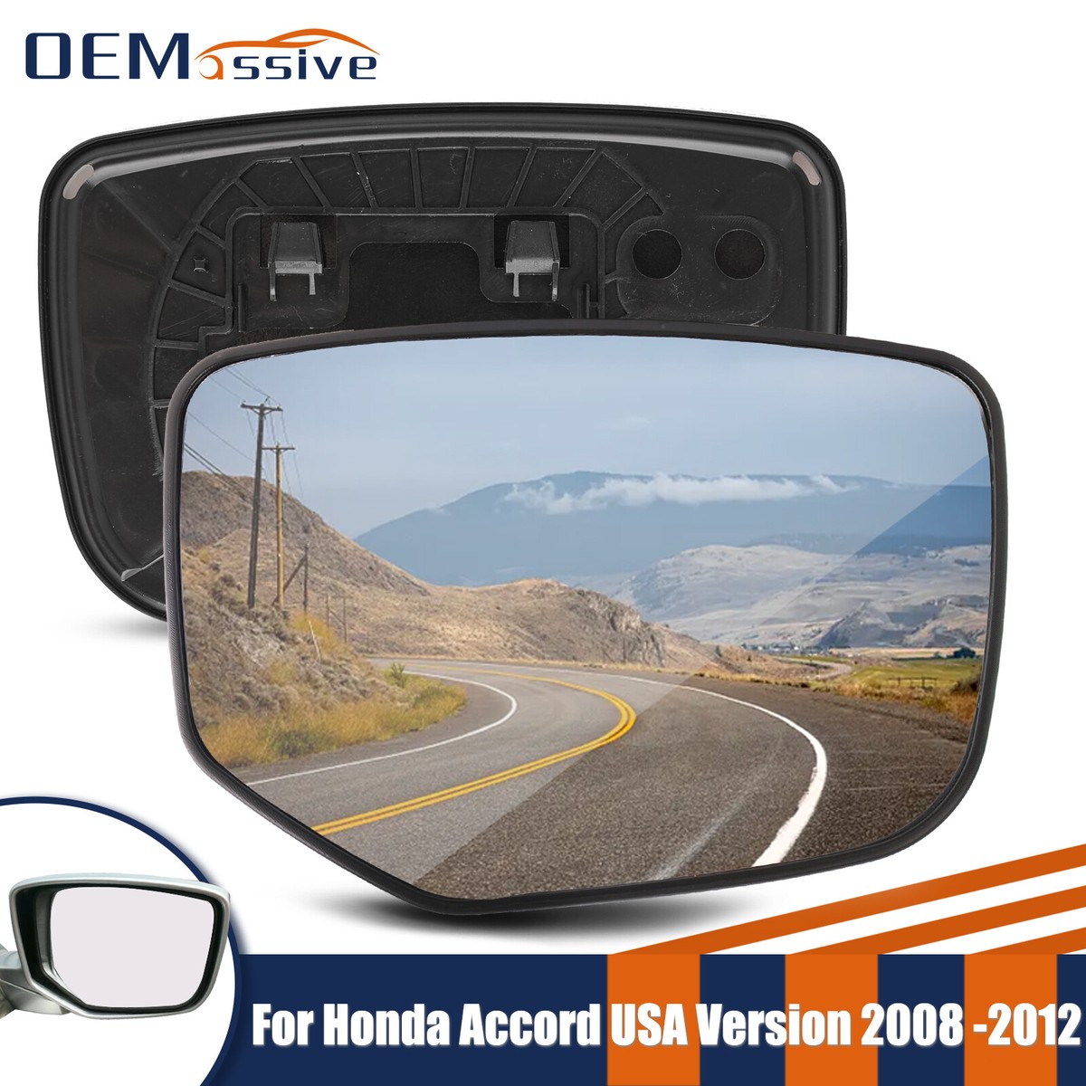 Passenger Side Mirror Glass Assembly For 2003&ndash;2007 Honda Accord Non-Heated