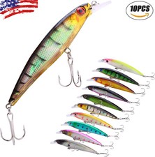 10x Lot Fishing Lures Crankbaits Jerkbait Minnow Hooks Crank Bait Bass Tackle US