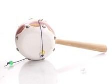 Vintage Mexican Spinning Monkey Wooden Old Drum Cancun Handmade Red White 8  L