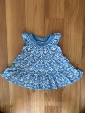 Tea Collection girl's blue floral tiered A-line ruffle cap sleeve dress 6-12 mo