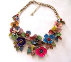 MULTI COLOR FLORAL BOUQUET  VTG Style Pave Rhinestone Enamel Bib Necklace — photo 1