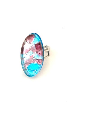 LIGHT PURPLE BLUE OVAL AUTHENTIC VENETIAN MURANO GLASS ADJUSTABLE RING 23MG