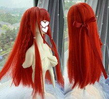1/4 1/3 SD10 Uncle BJD Wig Little Devil Red Hair Neat Bangs Pigtails Braids Wig