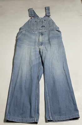 Big Smith Bib Overalls Size 44x27 Blue Denim Mens Work jeans Distressed FLAWS