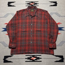 Vintage 60s Sears Wool Button Up Loop Collar Board Shirt Men  s L Shadow Plaid