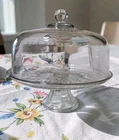 Vtg Anchor Hocking 12" Pedestal Glass Cake Stand with Dome Starburst Punch Bowl