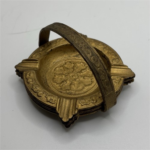 Nesting Set of 4 Vintage German Gold Tone (Brass?) Metal Ashtrays, 1 Handle