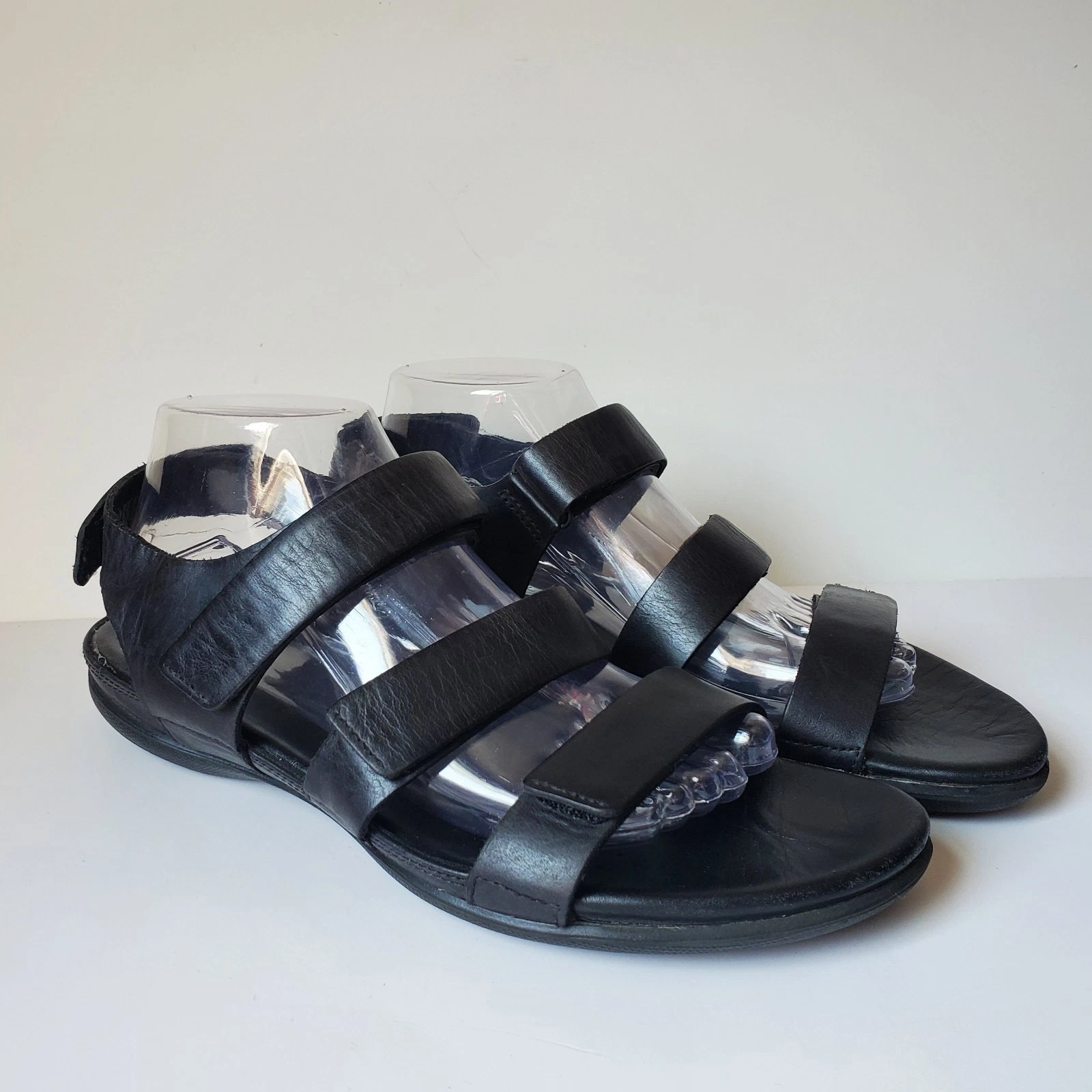 Sandali ECCO Flash Strap donna taglia 10 pelle nera 3 cinturini gancio e passante *Indossare