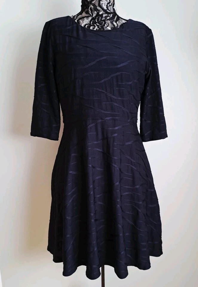 Joseph Ribkoff Black Textured Subtle Wave Pattern Stretch Fit And Flare Dress...