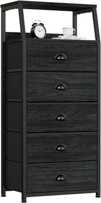 Black Dresser with 5 Drawers, Vertical Storage Tower Fabric Dresser for Bedroom,
