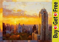 Golden Cityscape Sunset 5"x7" Print on Matte Paper | Urban Oil Painting Art