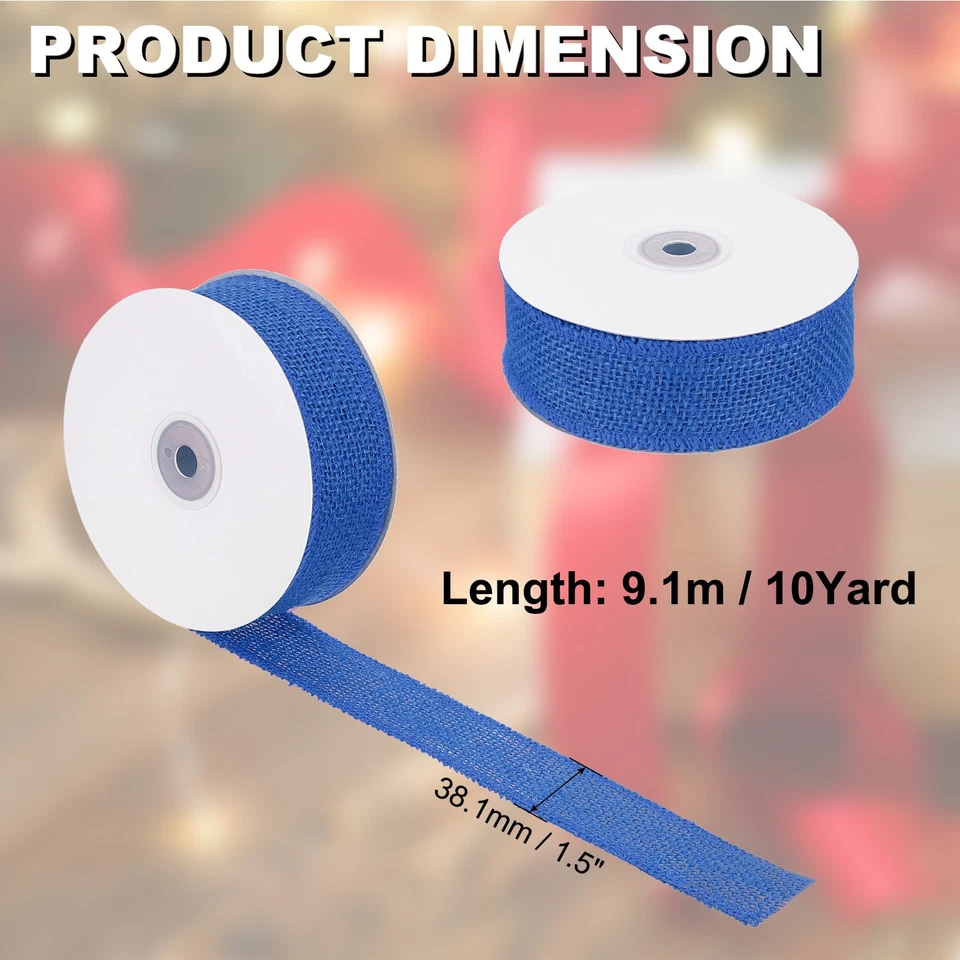 1.5" Wide 10 Yards Burlap Fabric Ribbon Jute Crafts Roll Wrapping Sky Blue - Image 2 of 4