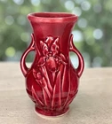 Vintage Shawnee Pottery Floral Vase Double Handle Burgandy