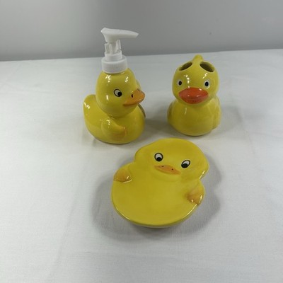 Vtg Y2K Kids Jungle Friends Ceramic Rubber Duck Dispenser, Holder & Soap Dish