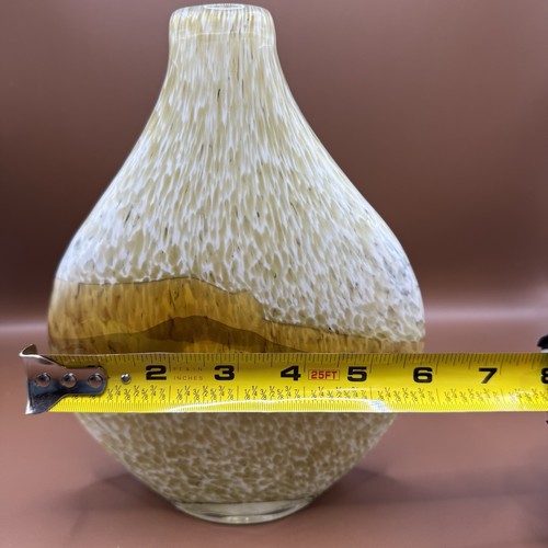 Vintage Mid-Century Murano Glass Gradient Marble Khaki Mustard Teardrop Vase 8” - Picture 8 of 8
