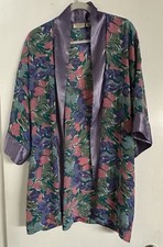 Victoria s Secret VTG Gold Label Retro Floral Purple Open Robe Kimono Pockets
