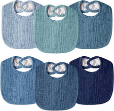 Muslin Baby Bibs for Unisex Boys Girls, Cotton Drool Bibs, Adjustable Newborn Bi