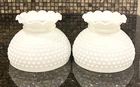Vintage White Milk Glass Ruffled Top Hobnail Lamp Shade 6" Fitter   Set of 2