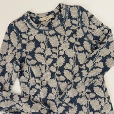 LOFT Petites Floral Print Long Sleeve Knit Sweater Blue Gray XSP