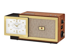 Bulova Retro Wooden Alarm Clock Radio FM Gold Analog Display Vintage Style B7800