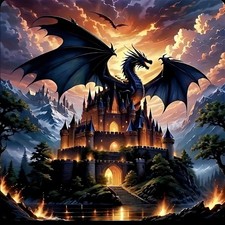 5D Diamond Art Kits for Adults Beginners Dragon Castle, DIY Full Round Drill