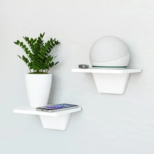 White Small Floating Shelf Set of 2 - for Wall with No Drill Option [ Adhesive ]