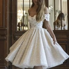 Short Wedding Dress Lace Appliqued Bridal Gowns Princess Party Off The Shoulder