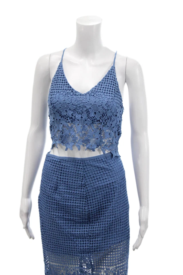 ASTR Womens Spaghetti Strap Lace Overlay Top Skirt Set Blue Size XS - Image 2 of 4