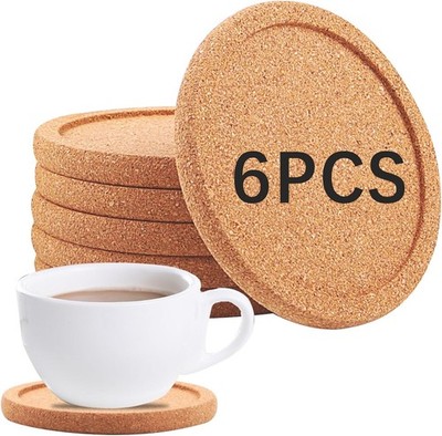 6 PCS Cork Coasters W/ Lip Reusable W/ Lips Set Extra Thick Perfect Coasters