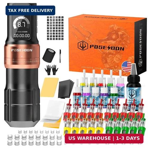 Poseidon Wireless Tattoo Gun Kit 7 Strokes 2300mAh Battery LED Display - product listing photo