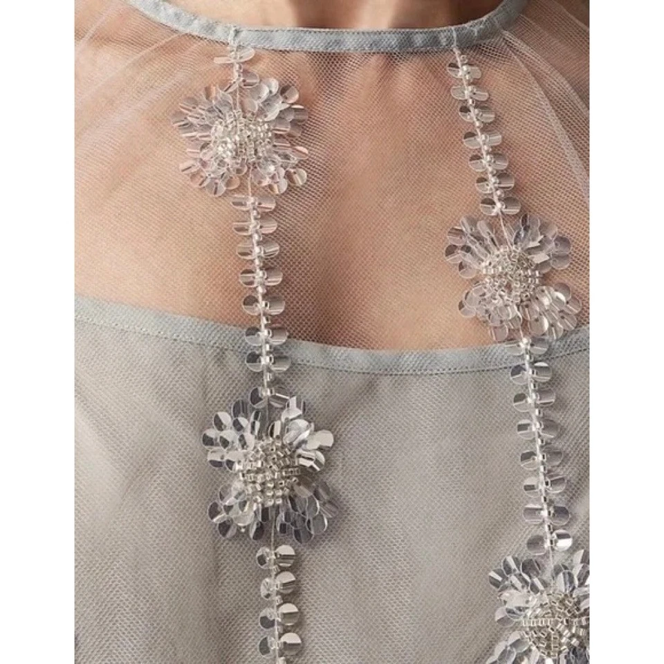 NWT!! J. CREW Collection Sheer Layered Sequin Top Silver Embellished Glam Size 2 - Image 4 of 4