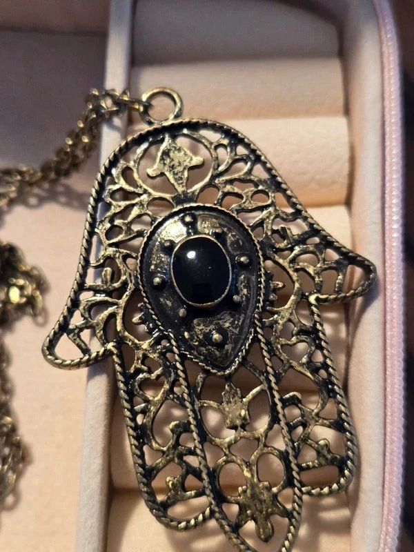 Kette Hand der Fatima Anhänger Kette + Anhänger Farbe Gold Edelstein Glück - Bild 2 von 4