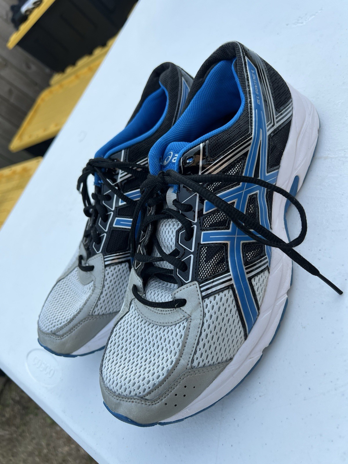 Men’s ASICS White Blue Black Running Shoes Size 10 4E Wide  thumbnail 2